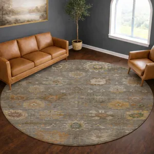 Machine Washable Aristo Gray 8\' x 8\' Round Rug