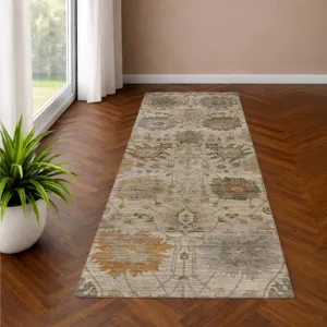 Machine Washable Aristo Ivory 2\'3\" x 7\'6\" Runner Rug