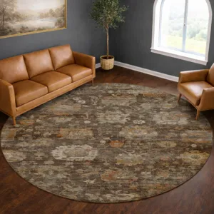Machine Washable Aristo Chocolate 8\' x 8\' Round Rug