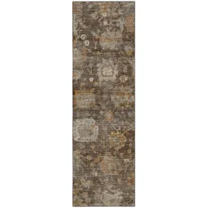 Machine Washable Aristo Chocolate 2\'3\" x 7\'6\" Runner Rug