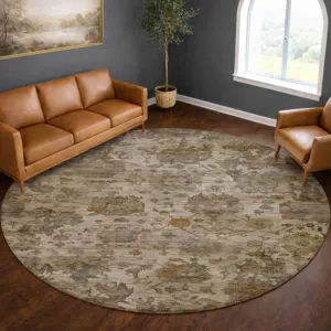 Machine Washable Aristo Ivory 8\' x 8\' Round Rug