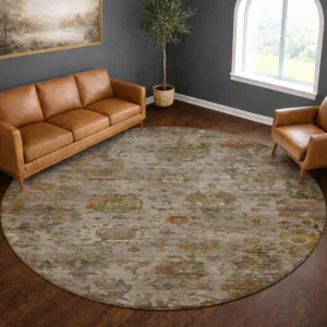 Machine Washable Aristo Silver 8\' x 8\' Round Rug