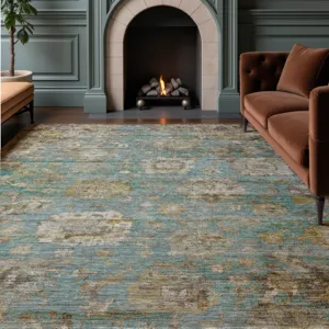 Machine Washable Aristo Teal 3\' x 5\' Rug