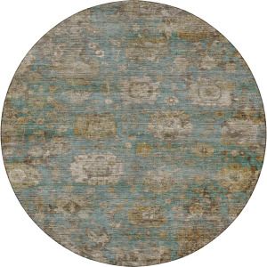 Machine Washable Aristo Teal 8' x 8' Round Rug