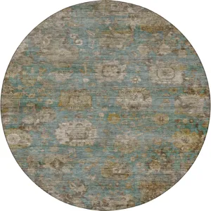 Machine Washable Aristo Teal 8' x 8' Round Rug