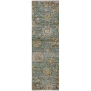Machine Washable Aristo Teal 2'3" x 7'6" Runner Rug