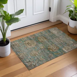 Machine Washable Aristo Teal 1\'8\" x 2\'6\" Rug
