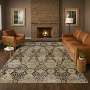 Machine Washable Aristo Black 2\'6\" x 3\'10\" Rug