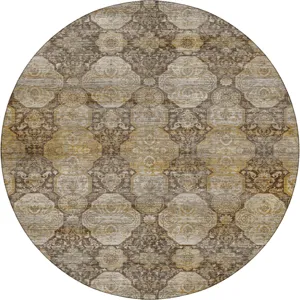 Machine Washable Aristo Coffee 8\' x 8\' Round Rug