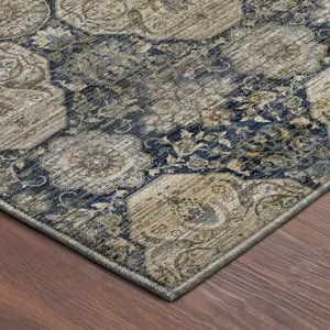 Machine Washable Aristo Navy 8\' x 8\' Round Rug