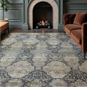 Machine Washable Aristo Navy 2\'6\" x 3\'10\" Rug