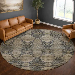 Machine Washable Aristo Navy 8\' x 8\' Round Rug