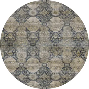 Machine Washable Aristo Navy 8' x 8' Round Rug