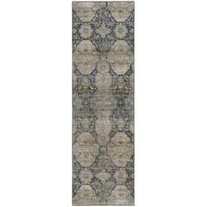 Machine Washable Aristo Navy 2\'3\" x 7\'6\" Runner Rug