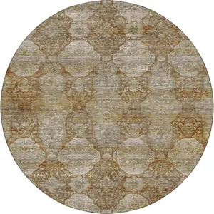 Machine Washable Aristo Terracotta 8' x 8' Round Rug