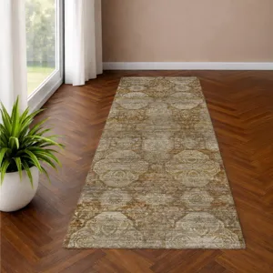 Machine Washable Aristo Terracotta 2\'3\" x 7\'6\" Runner Rug