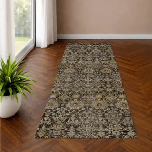 Machine Washable Aristo Black 2\'3\" x 7\'6\" Runner Rug