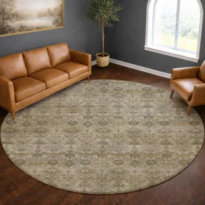 Machine Washable Aristo Ivory 8\' x 8\' Round Rug