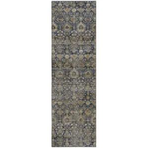 Machine Washable Aristo Navy 2\'3\" x 7\'6\" Runner Rug