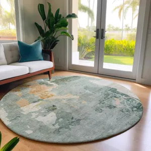Luxury Washable Indoor/Outdoor Bresca Seafoam 8\' x 8\' Round Rug