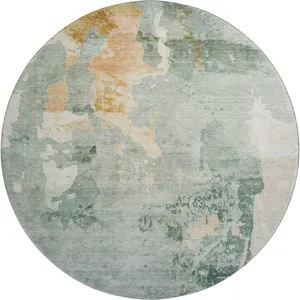 Luxury Washable Indoor/Outdoor Bresca Seafoam 8\' x 8\' Round Rug