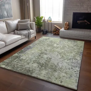 Luxury Washable Indoor/Outdoor Bresca Green 9\' x 12\' Rug