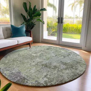 Luxury Washable Indoor/Outdoor Bresca Green 8\' x 8\' Round Rug