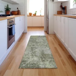 Luxury Washable Indoor/Outdoor Bresca Green 2\'3\" x 7\'6\" Runner Rug