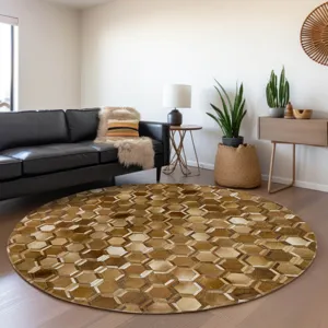 Luxury Washable Indoor/Outdoor Bozeman Brown 8\' x 8\' Round Rug