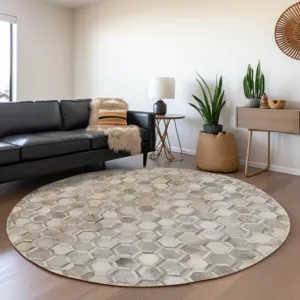 Luxury Washable Indoor/Outdoor Bozeman Gray 8\' x 8\' Round Rug