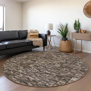 Luxury Washable Indoor/Outdoor Bozeman Gray 8\' x 8\' Round Rug