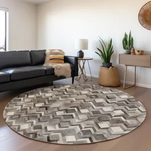 Luxury Washable Indoor/Outdoor Bozeman Gray 8\' x 8\' Round Rug