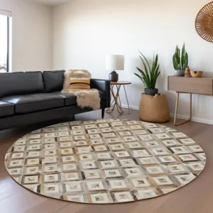 Luxury Washable Indoor/Outdoor Bozeman Gray 8\' x 8\' Round Rug