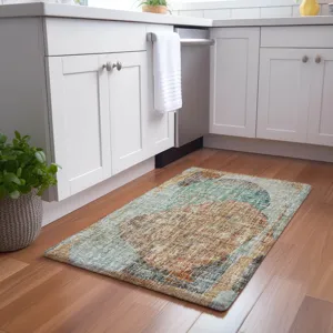 Luxury Washable Boca Teal 1\'8\" x 2\'6\" Rug
