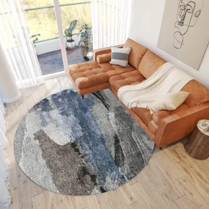 Luxury Washable Boca Pewter 8\' x 8\' Round Rug