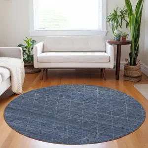 Luxury Washable Indoor/Outdoor Burano Navy 8\' x 8\' Round Rug