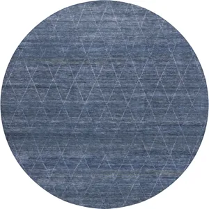 Luxury Washable Indoor/Outdoor Burano Navy 8\' x 8\' Round Rug
