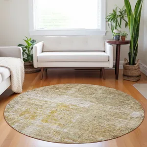 Luxury Washable Indoor/Outdoor Burano Gold 8\' x 8\' Round Rug