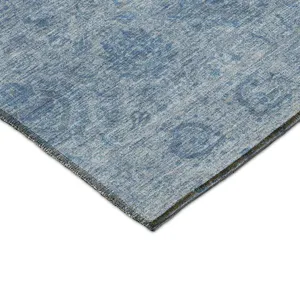 Luxury Washable Indoor/Outdoor Burano Blue 2\'3\" x 7\'6\" Runner Rug