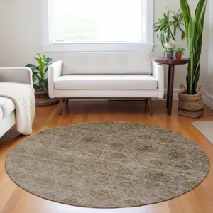 Luxury Washable Indoor/Outdoor Burano Brown 8\' x 8\' Round Rug