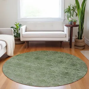 Luxury Washable Indoor/Outdoor Burano Olive 8\' x 8\' Round Rug