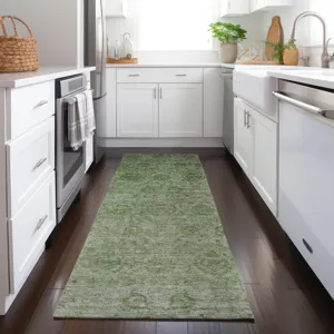 Luxury Washable Indoor/Outdoor Burano Olive 2\'3\" x 7\'6\" Runner Rug