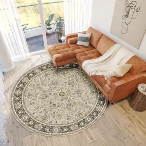 Luxury Washable Hatay Beige 8\' x 8\' Round Rug