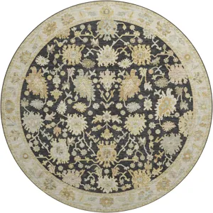 Luxury Washable Hatay Black 8\' x 8\' Round Rug
