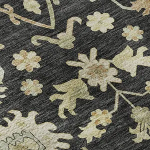 Luxury Washable Hatay Black 8\' x 8\' Round Rug