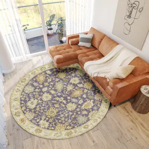 Luxury Washable Hatay Eggplant 8\' x 8\' Round Rug