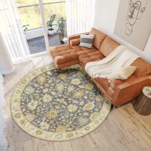 Luxury Washable Hatay Gray 8\' x 8\' Round Rug