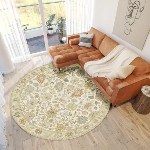 Luxury Washable Hatay Ivory 8\' x 8\' Round Rug