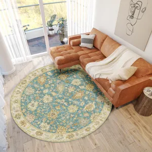 Luxury Washable Hatay Teal 8\' x 8\' Round Rug