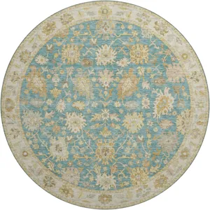 Luxury Washable Hatay Teal 8\' x 8\' Round Rug
